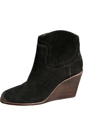 Lucky Brand Wadier Black Suede Wedge Ankle Boots Size 8.5M